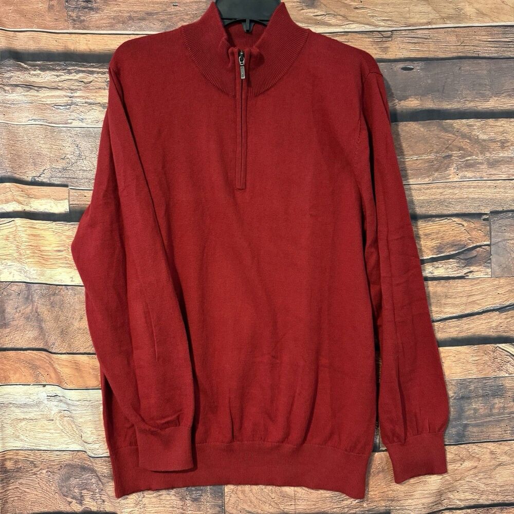 LL Bean Sweater Mens Large Red Cotton Cashmere Blend 1/4 Zip Pullover 275298 Reg